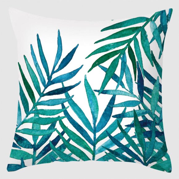 Blue Green Palm Leaves Pillow Cover - Picture 1 of 4